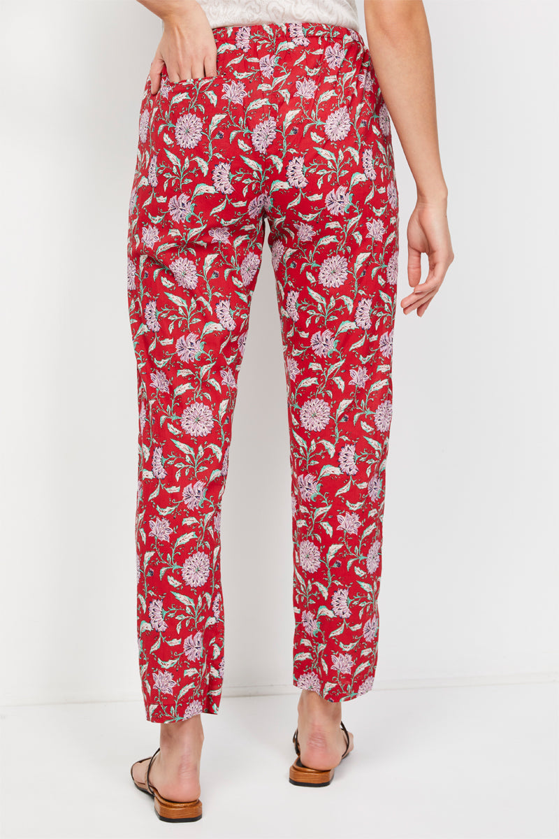 Pantalon Droit Taille Haute Rouge