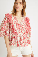 Red And Ecru Blouse