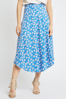 Berenice - Turquoise And Blue High Waisted Midi Skirt Blanc