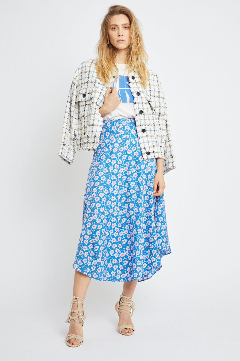 Berenice - Turquoise And Blue High Waisted Midi Skirt Blanc