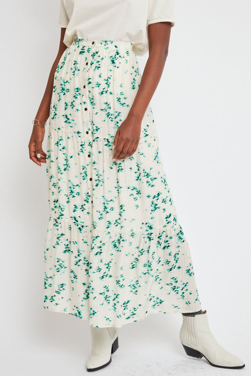 Long High Waist Skirt Blanc And Water Green