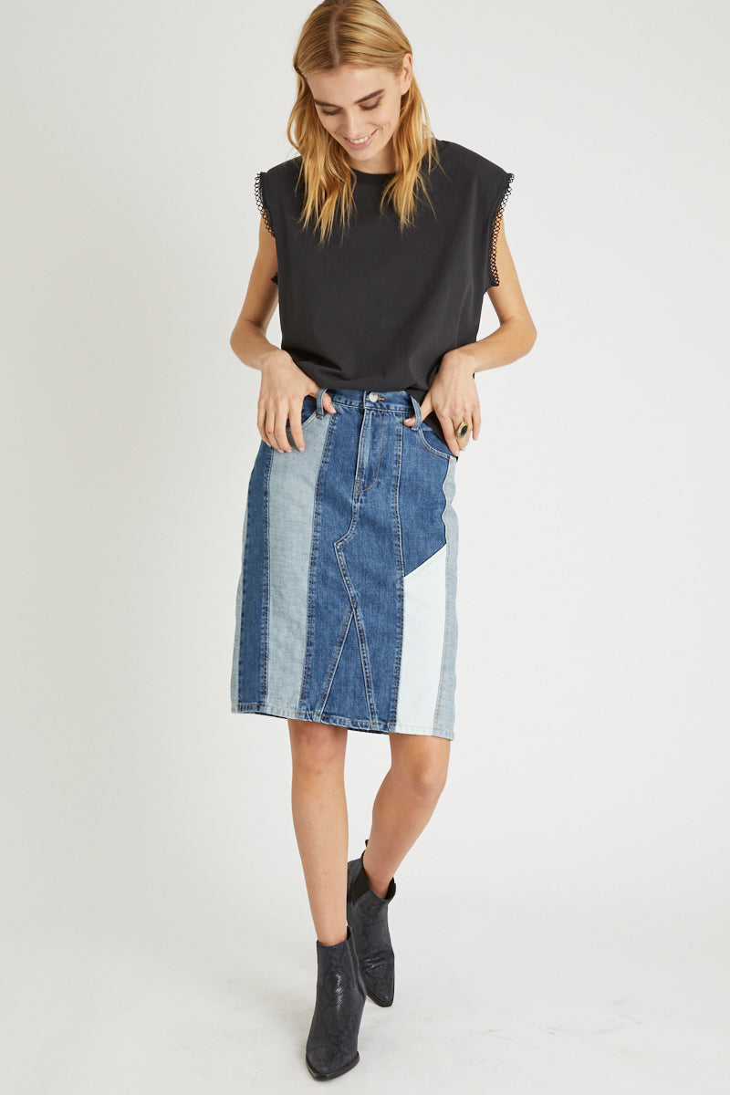 Jupe Droite En Jean Bleu