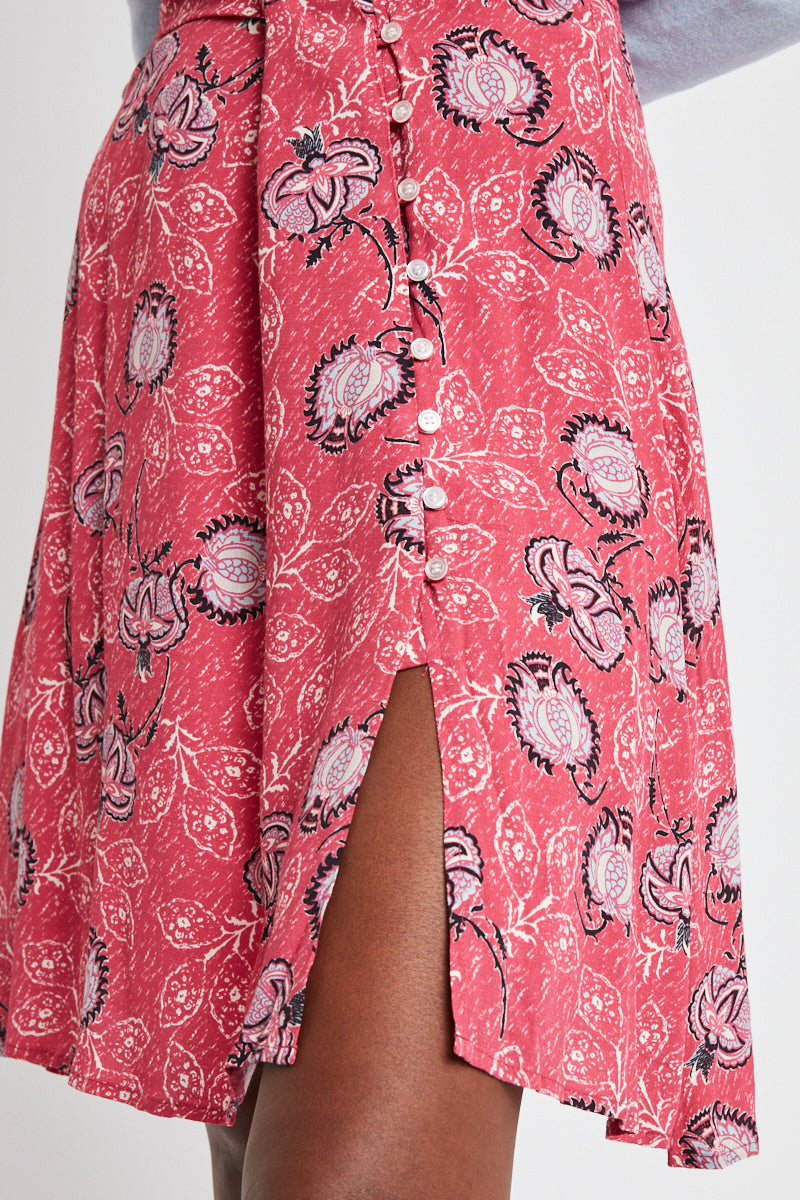 High Waisted Coral Trapeze Skirt And Blanc