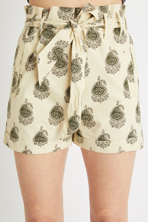 Khaki and Light Yellow High Waist Shorts