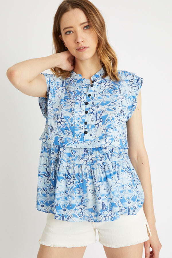 Top tie-and-dye azul cobalto y azul claro