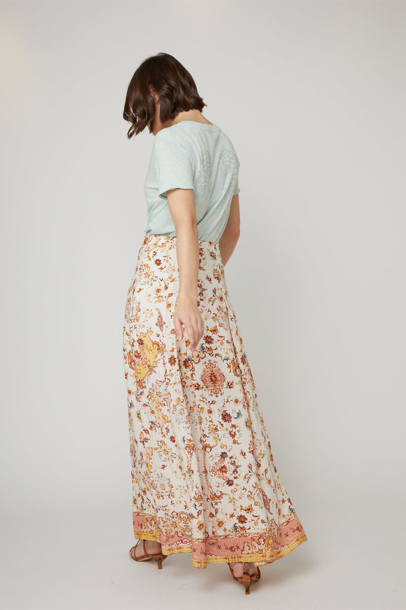 Ecru And Mustard High Waisted Maxi Skirt