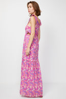 Berenice - Robe Longue Fuchsia Et Bleu Cobalt