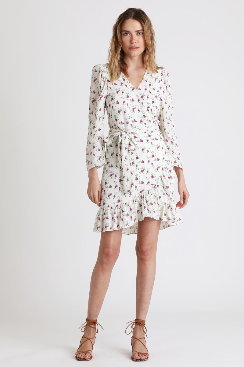 Berenice - Robe Portefeuille Blanc Et Fuchsia