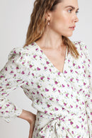 Berenice - Robe Portefeuille Blanc Et Fuchsia