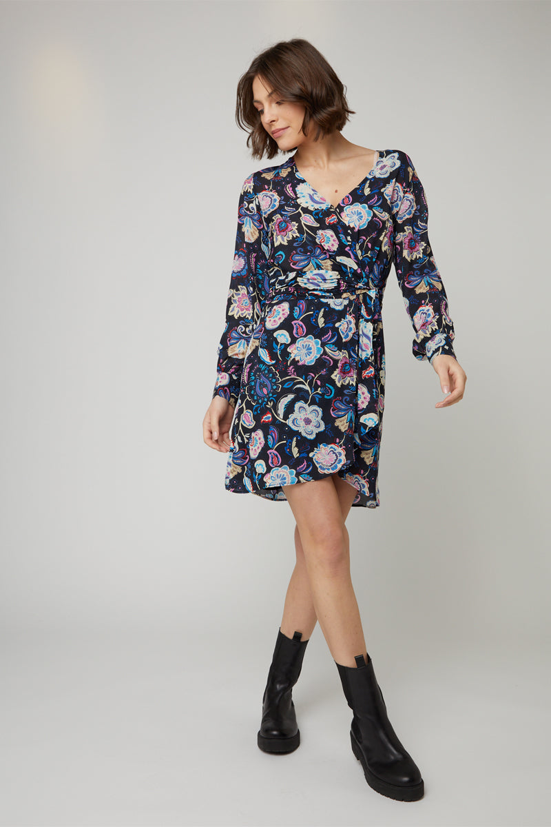 Robe Portefeuille Noir Et Fuchsia