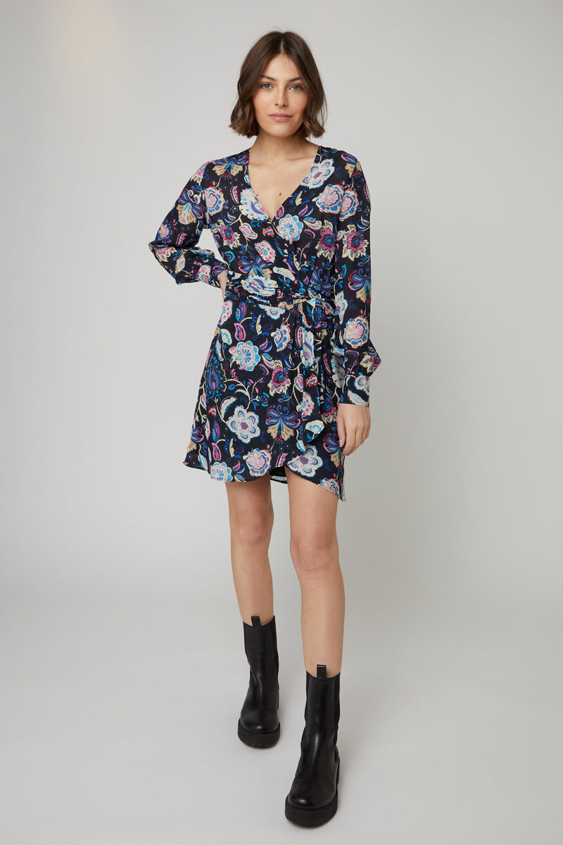 Robe Portefeuille Noir Et Fuchsia