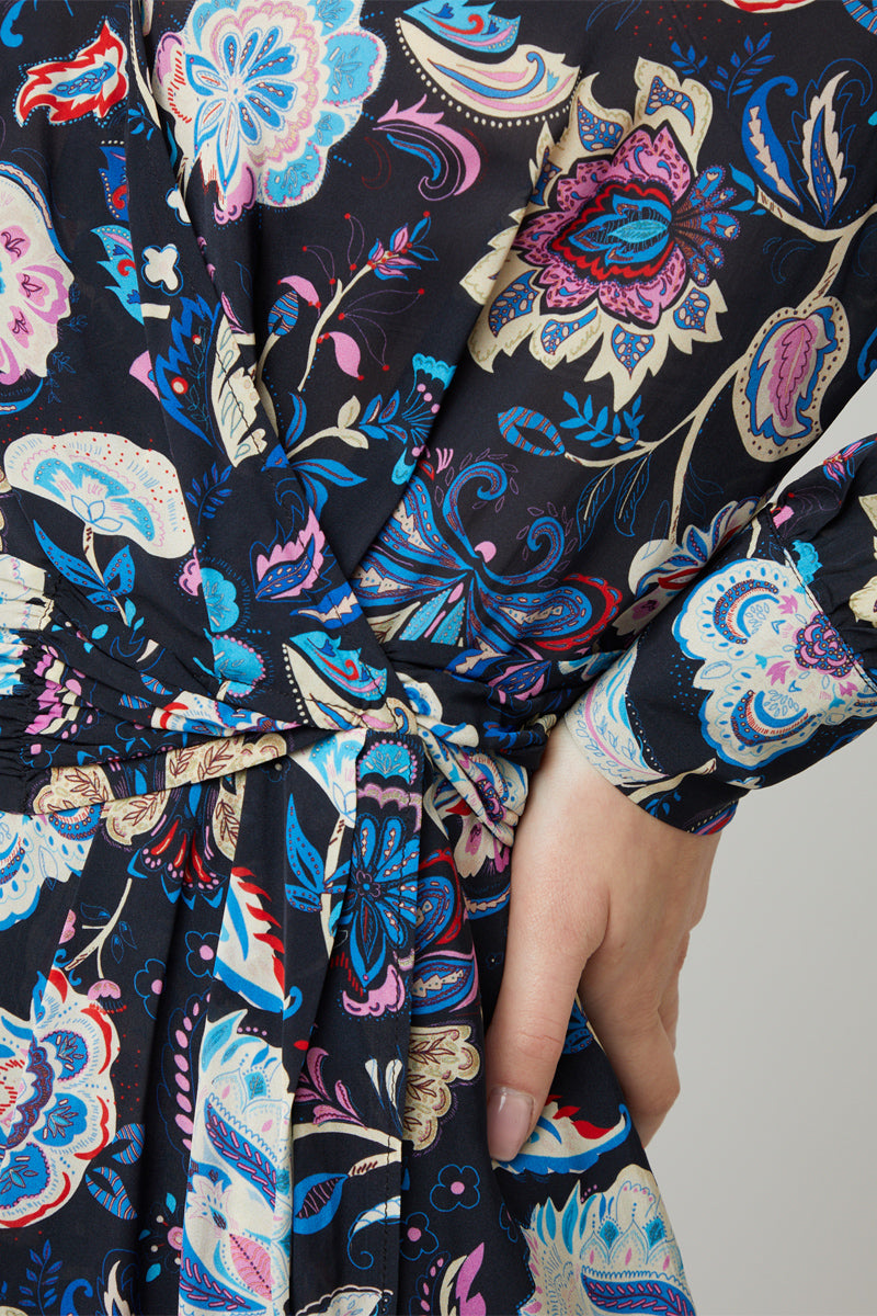 Robe Portefeuille Noir Et Fuchsia