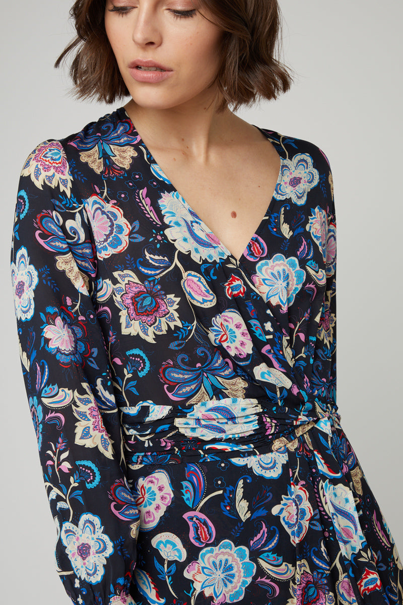 Robe Portefeuille Noir Et Fuchsia