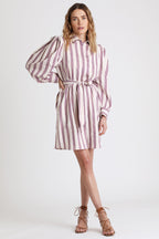 Berenice - Vestido Camisero Blanco y Burdeos