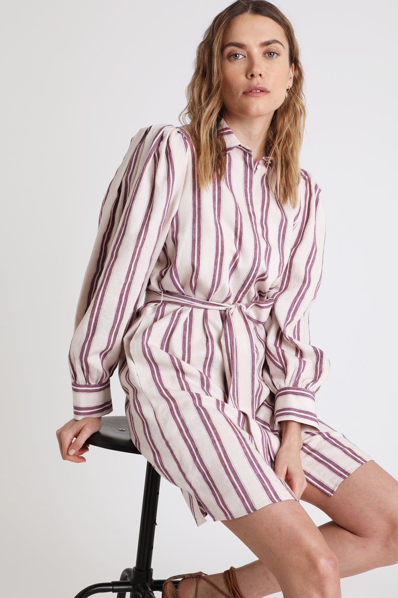 Berenice - Vestido Camisero Blanco y Burdeos