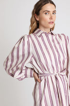 Berenice - Vestido Camisero Blanco y Burdeos