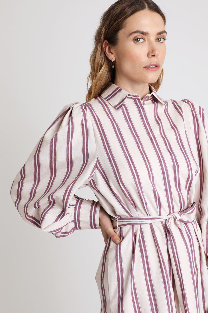 Berenice - Vestido Camisero Blanco y Burdeos