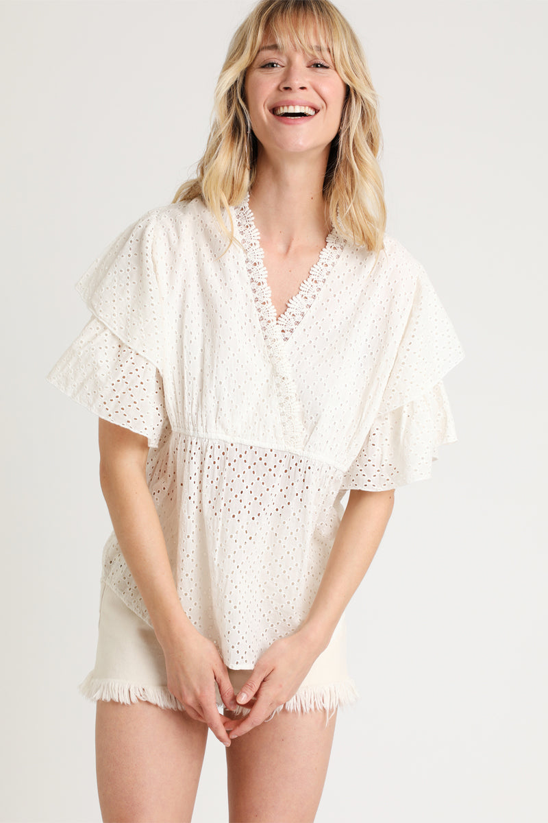 Blouse En Broderie Anglaise Écru
