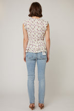 Berenice - Draped Top - Ecru And Purple