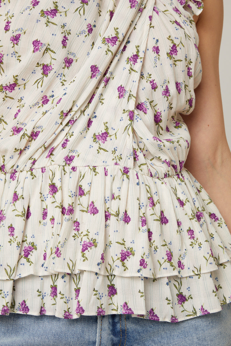Berenice - Draped Top - Ecru And Purple