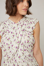 Berenice - Draped Top - Ecru And Purple