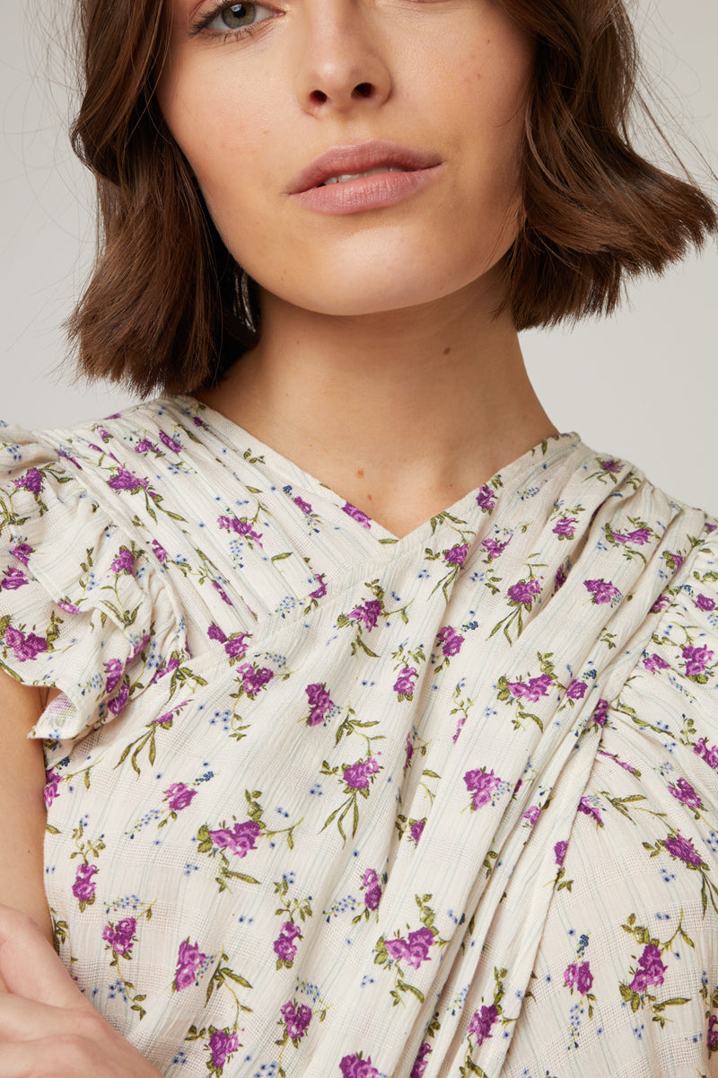 Berenice - Draped Top - Ecru And Purple