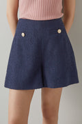 Short En Tweed Taille Haute Morten - Bleu Marine