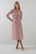 LK Benett - Vestido largo de seda Gabrielle - Rojo frambuesa y blanco