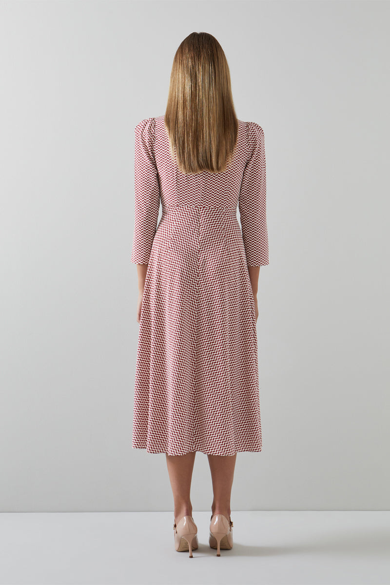 LK Benett - Vestido largo de seda Gabrielle - Rojo frambuesa y blanco
