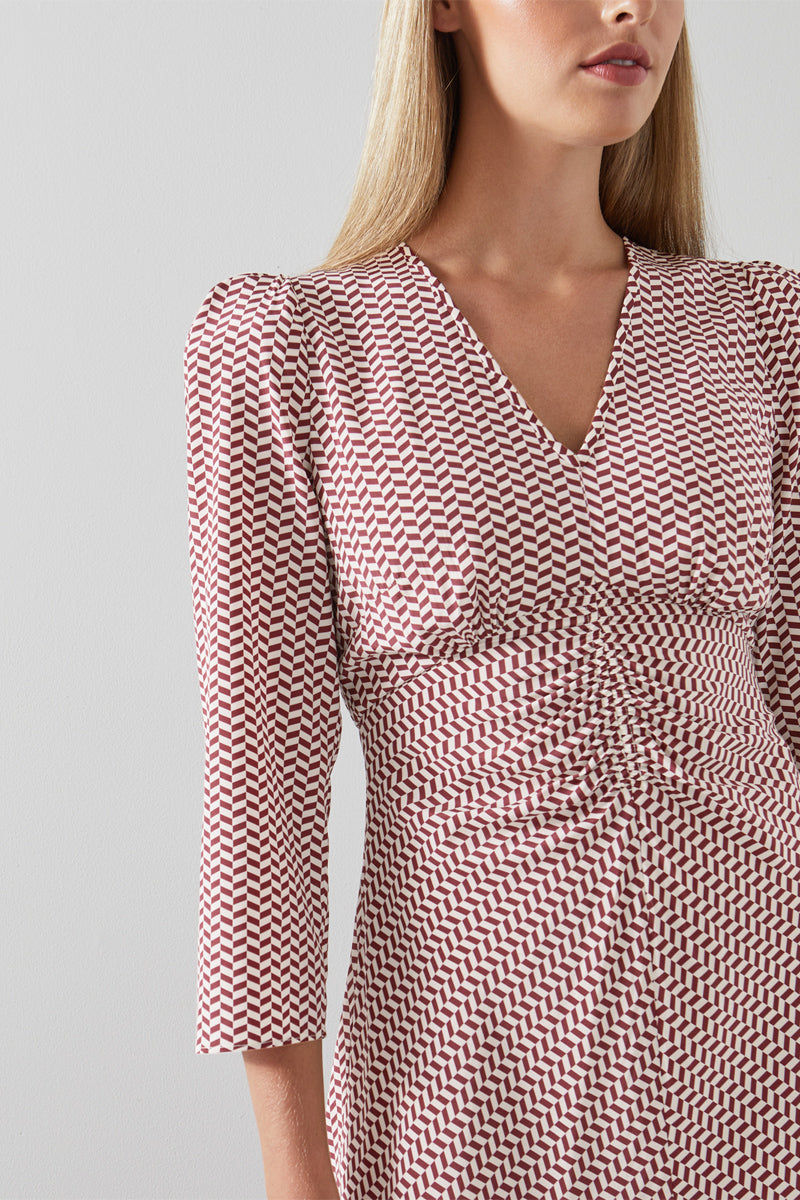 LK Benett - Vestido largo de seda Gabrielle - Rojo frambuesa y blanco