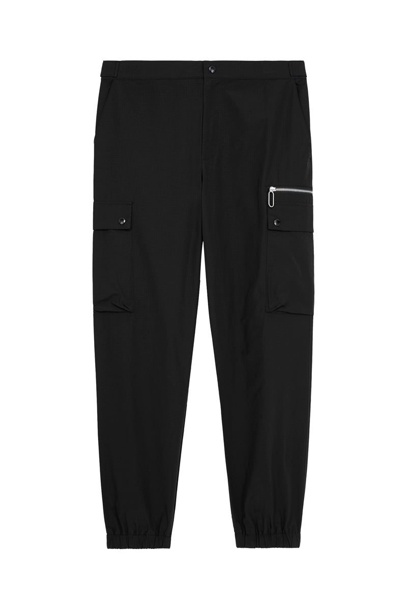 The Kooples - Black Nylon Cargo Pants with Zipper Detail - - Nylon Man