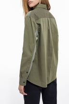 The Kooples - Chemise En Jeans Patchwork Kaki - Femme
