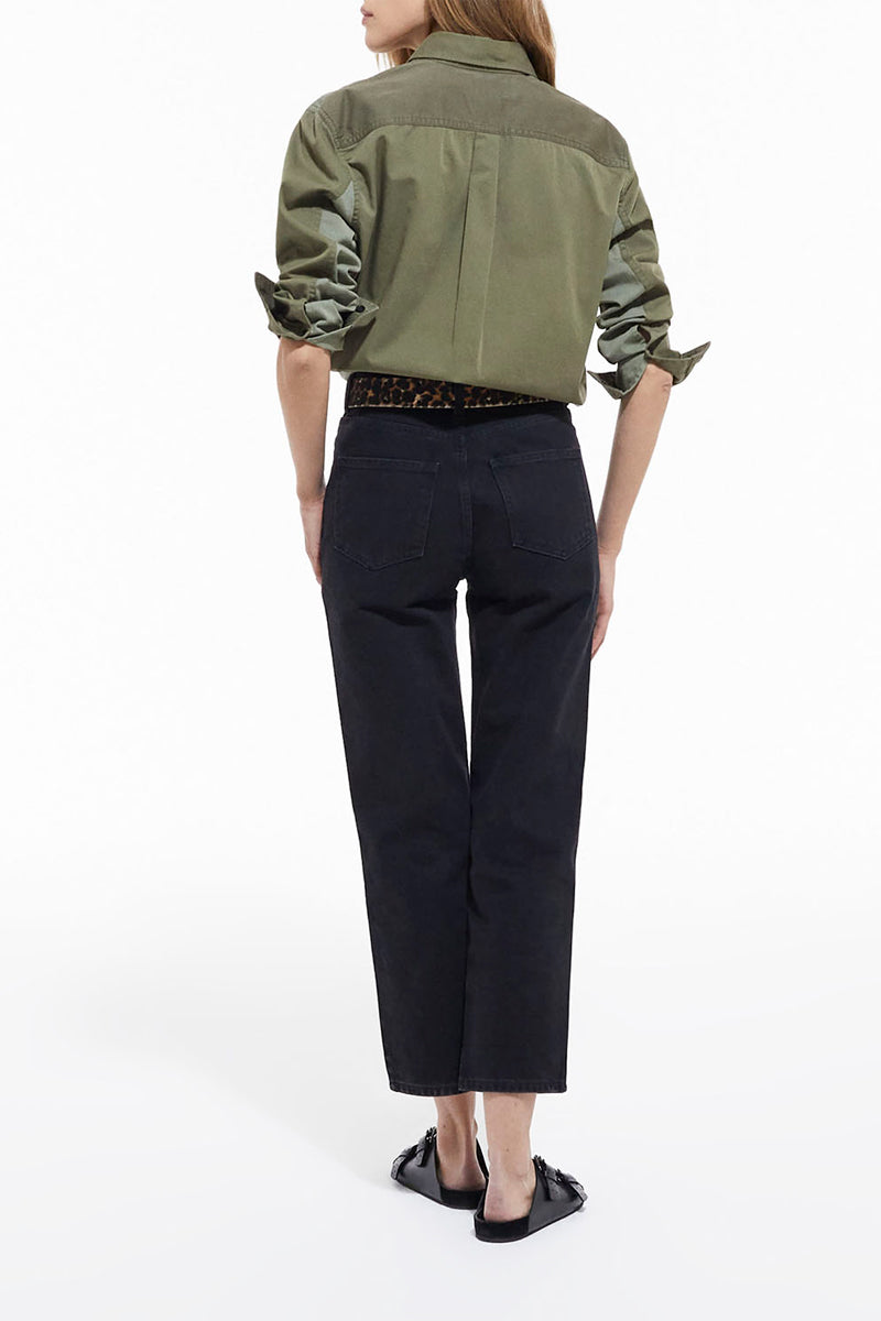 Camisa vaquera patchwork caqui - Mujer
