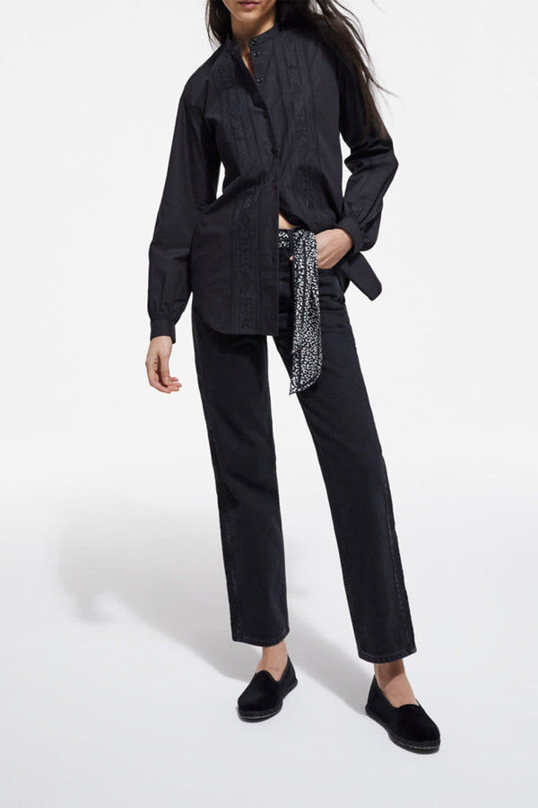 The Kooples - Jeans Droit À Broderie Noir - Femme