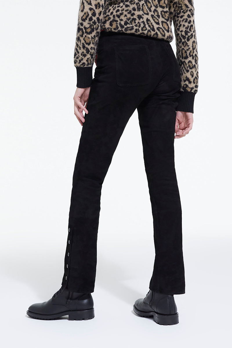 The Kooples - Pantalon Droit En Cuir Suédé Noir - Femme