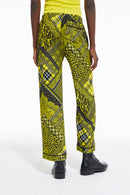 Pantalon Droit - Noir Et Vert Citron - Femme