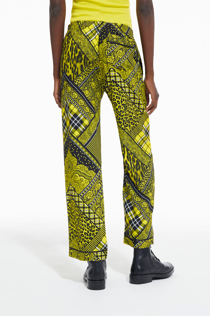 Pantalon Droit - Noir Et Vert Citron - Femme