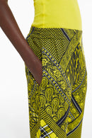 Pantalon Droit - Noir Et Vert Citron - Femme