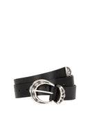 The Kooples - Fine Black Leather Belt - Silver Detail Woman