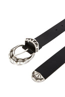 The Kooples - Fine Black Leather Belt - Silver Detail Woman