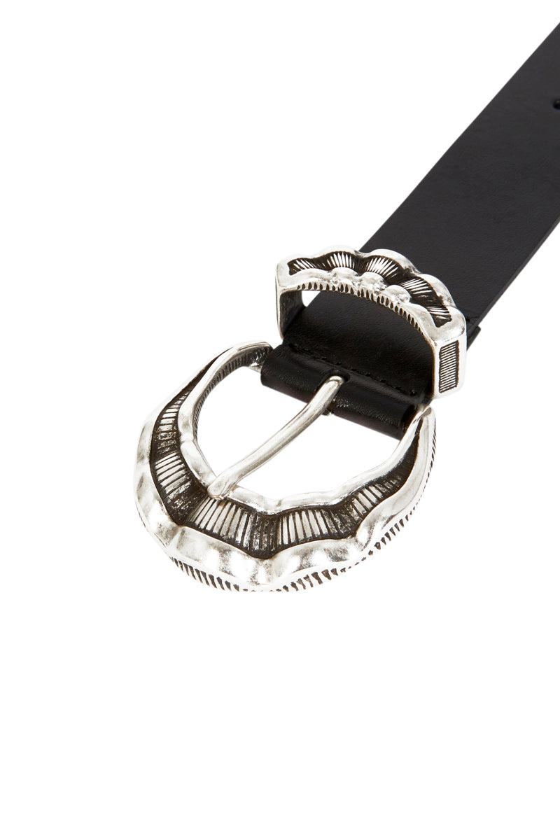 The Kooples - Fine Black Leather Belt - Silver Detail Woman