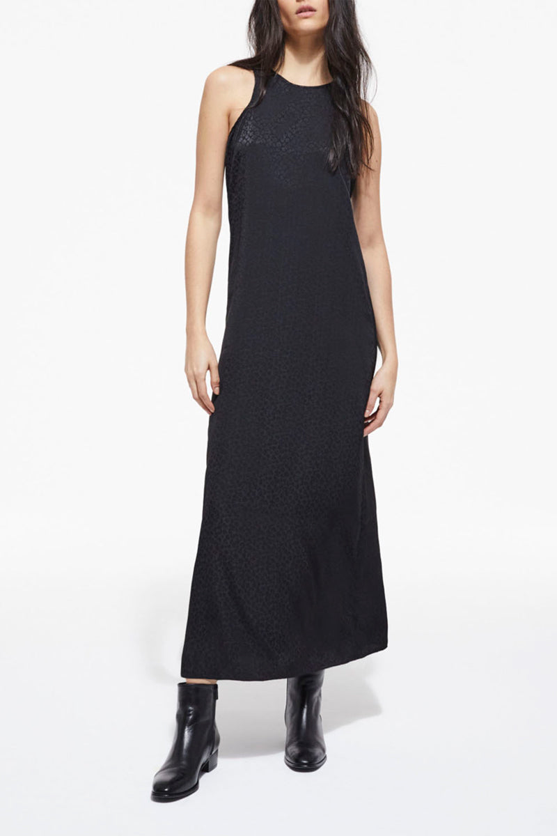 Vestido Largo Leopardo Negro - Mujer