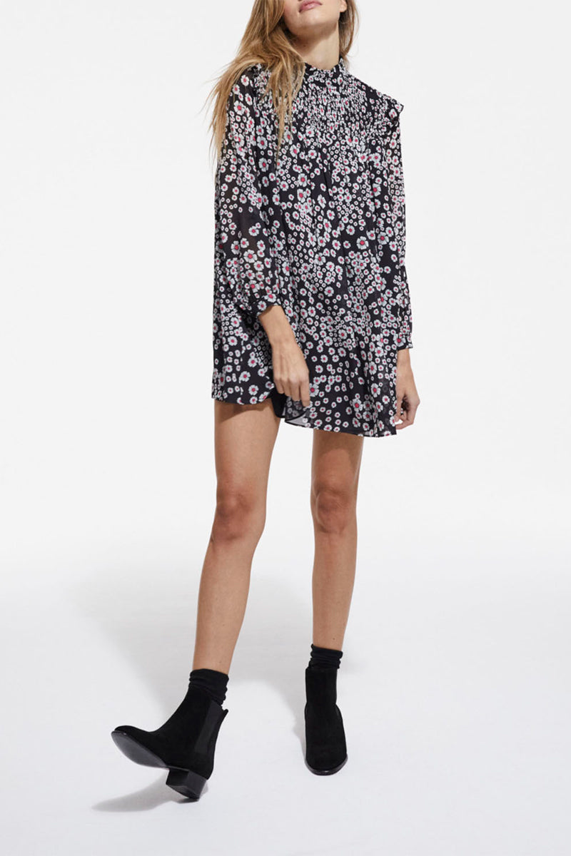 Vestido trapecio - Negro y rosa - Mujer