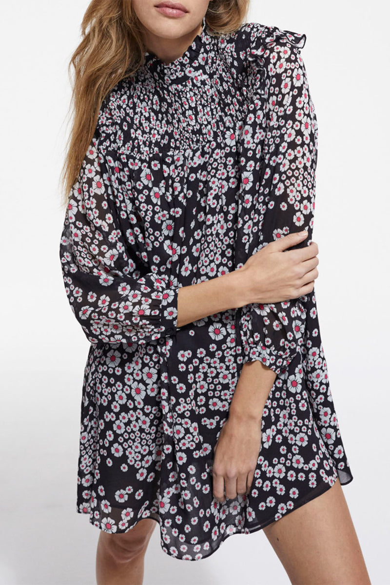 Vestido trapecio - Negro y rosa - Mujer