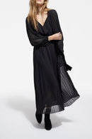 Vestido plisado - Negro - Mujer