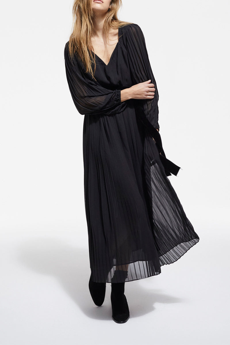 Vestido plisado - Negro - Mujer