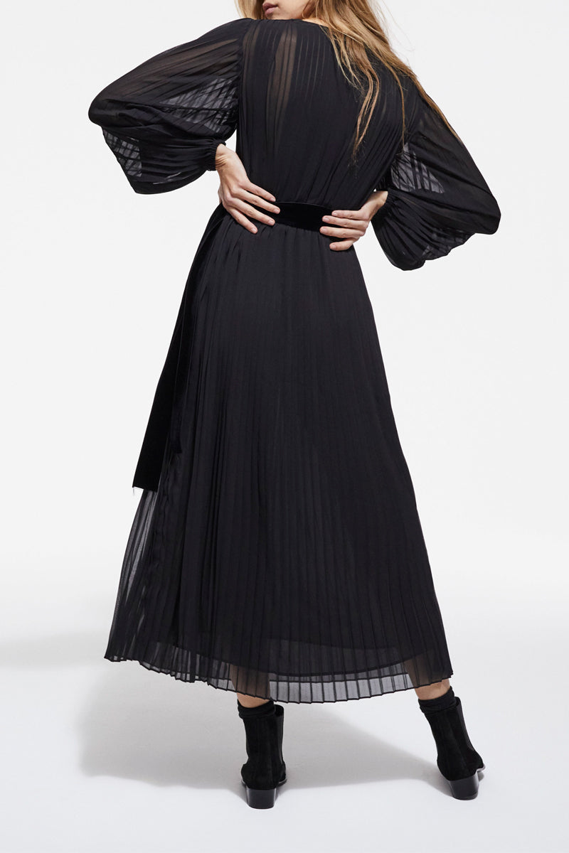 Vestido plisado - Negro - Mujer