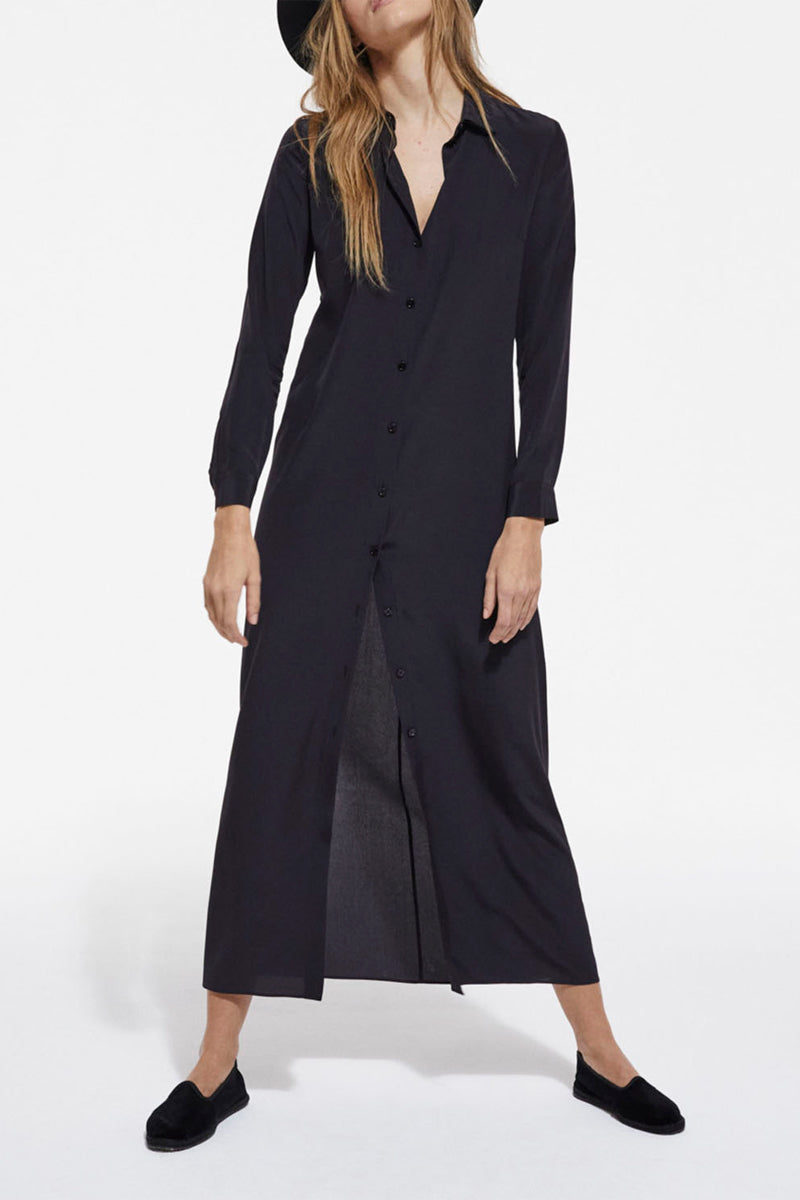 Robe Chemise En Soie - Noir - Femme
