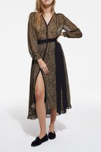Shirt Dress - Beige And Black - Women