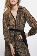 Shirt Dress - Beige And Black - Women